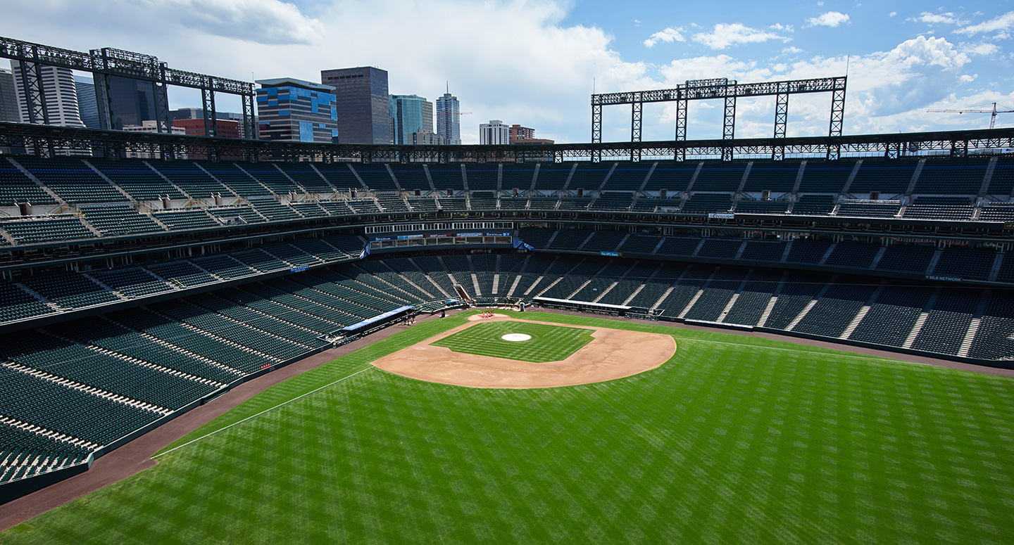 Scenic drone video of Denver's Coors Field 